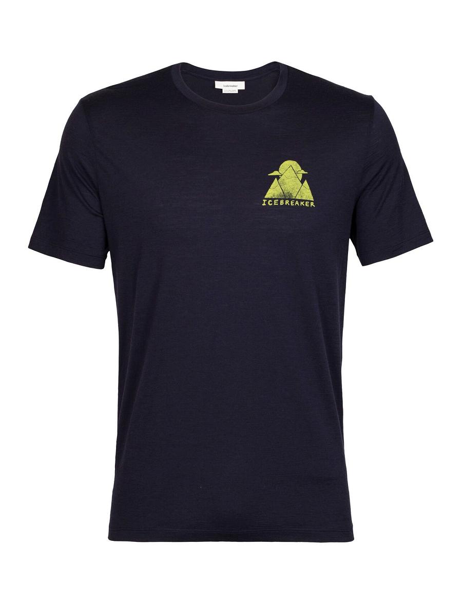 Men's Icebreaker Merino Tech Lite II Short Sleeve Alp Ascension T Shirts Midnight Navy | CA 1777UZGT